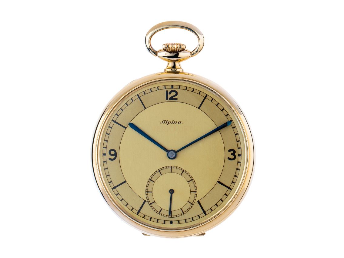 Alpina Taschenuhr kl. Sekunde 14kt Gelbgold Handaufzug 47mm Vintage Bj.1970 wie Neu mit Zertifikat über 2.300,-€
