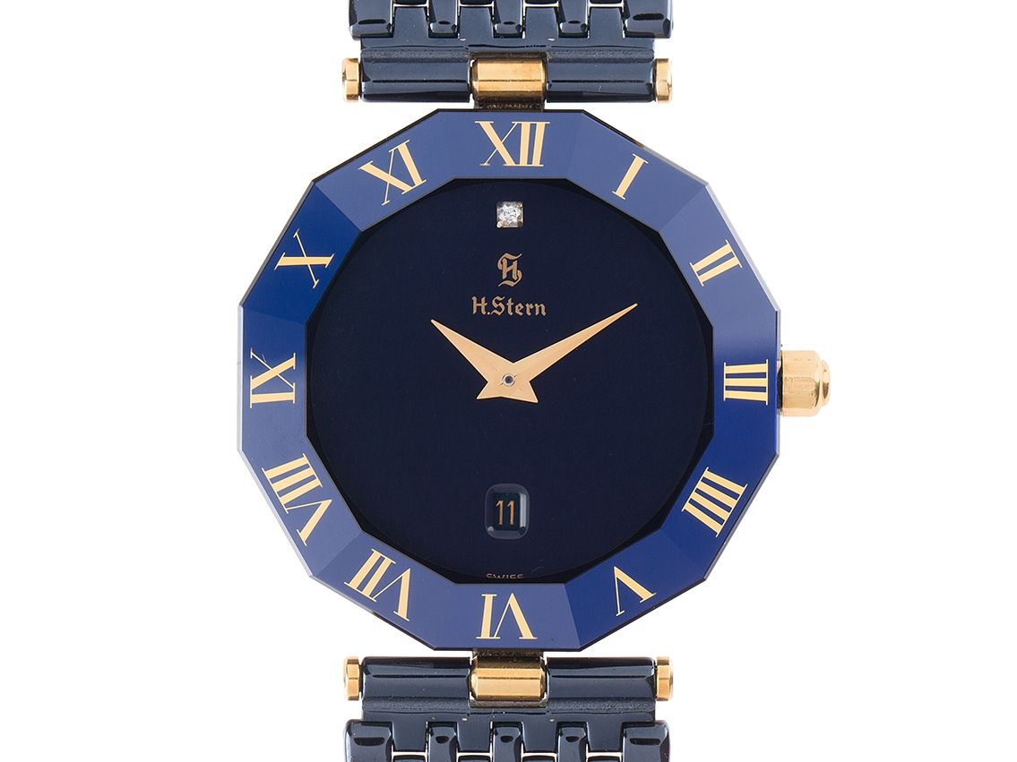 H.Stern Manaus Saphire Medium Stahl 18kt Gelbgold Diamond Blau Eloxiert Quarz Armband Stahl Blau 29mm Ref.091AM2F wie Neu mit Zertifikat über 4.500,-€