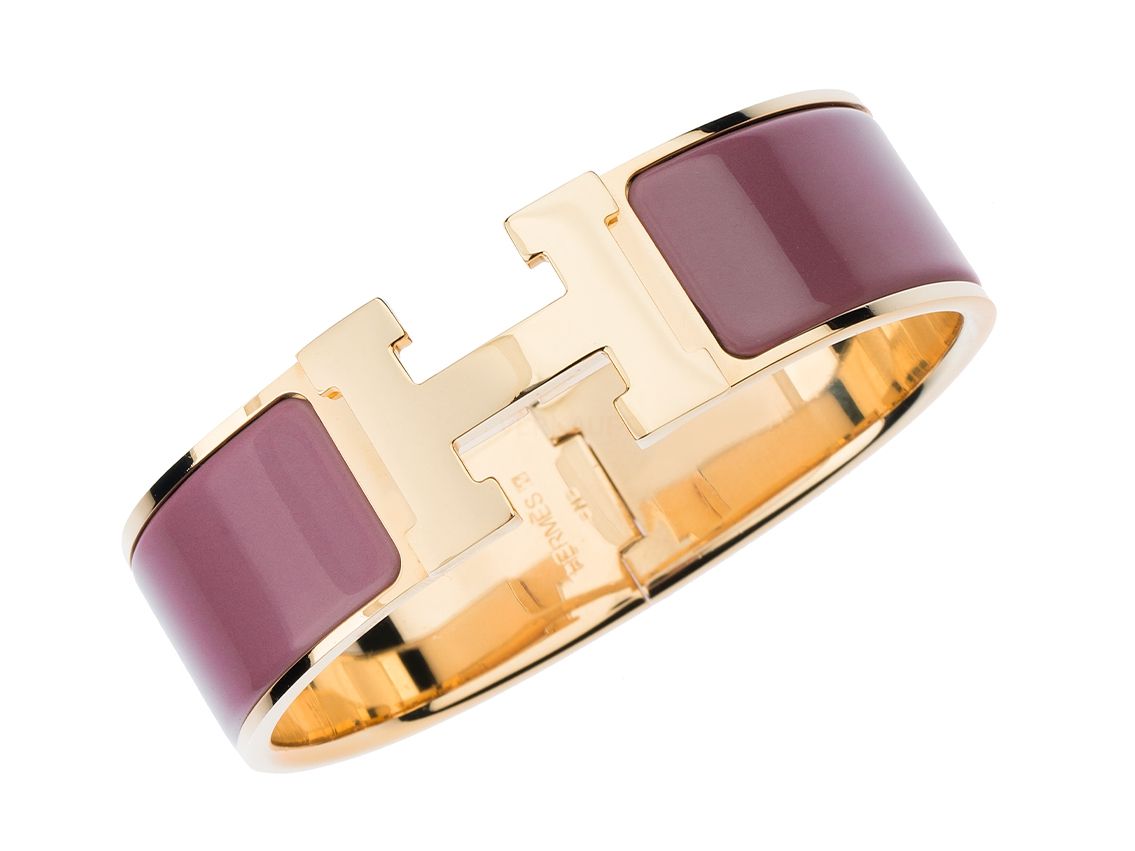 Hermès Armreif Clic Clac H Palladium vergoldet Email Bois de Rose 177mm wie Neu mit Zertifikat über 595,-€ 