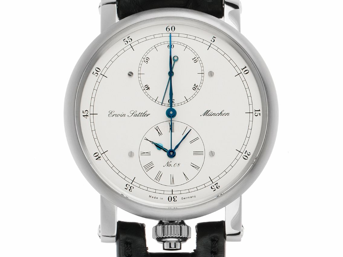 Erwin Sattler Classica Secunda Eindrücker Stahl Automatik Chronograph Armband Leder Faltschließe 44mm Bj.2017 Box&Pap. Full Set wie Neu mit Zertifikat über 12.900,-€