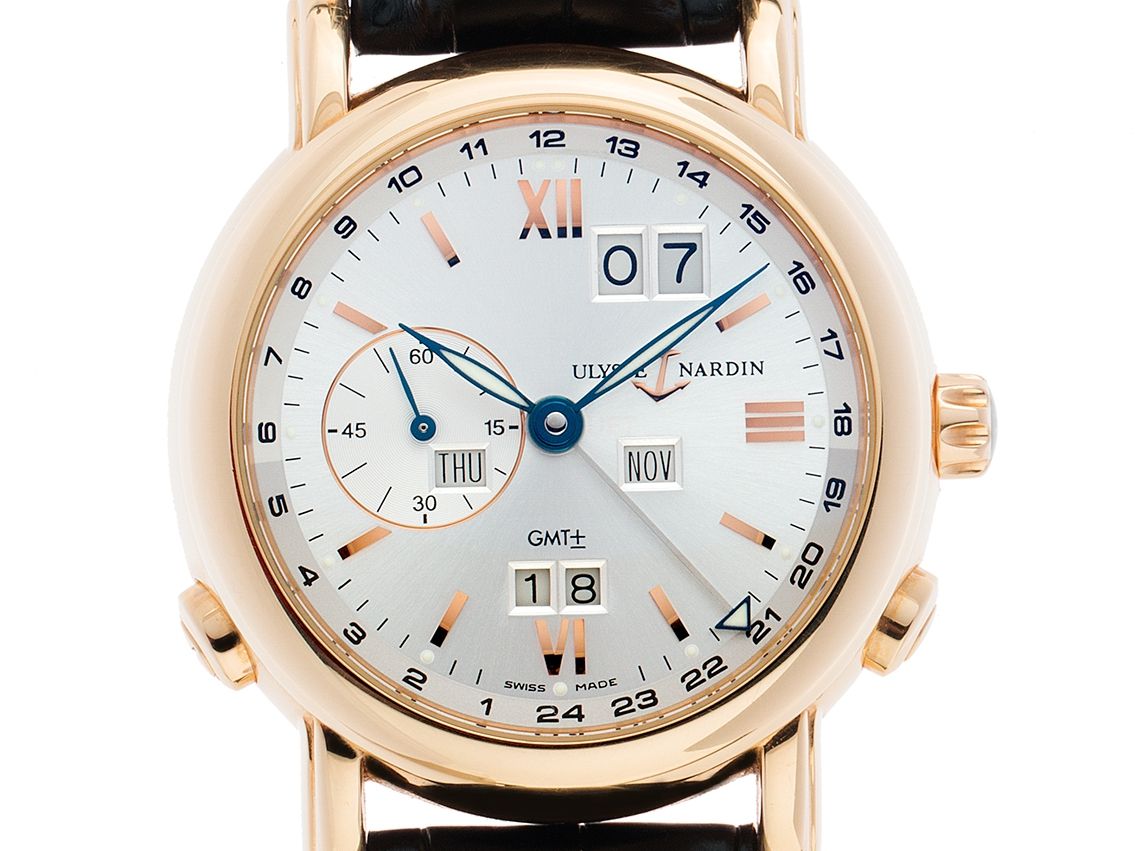 Ulysse Nardin Perpetual Calender GMT Ewiger Kalender 18kt Roségold Automatik Armband Leder 40mm Ref.326-82 Vintage Bj.2004 Box&Pap. Full Set wie Neu mit Zertifikat über 39.000,-€