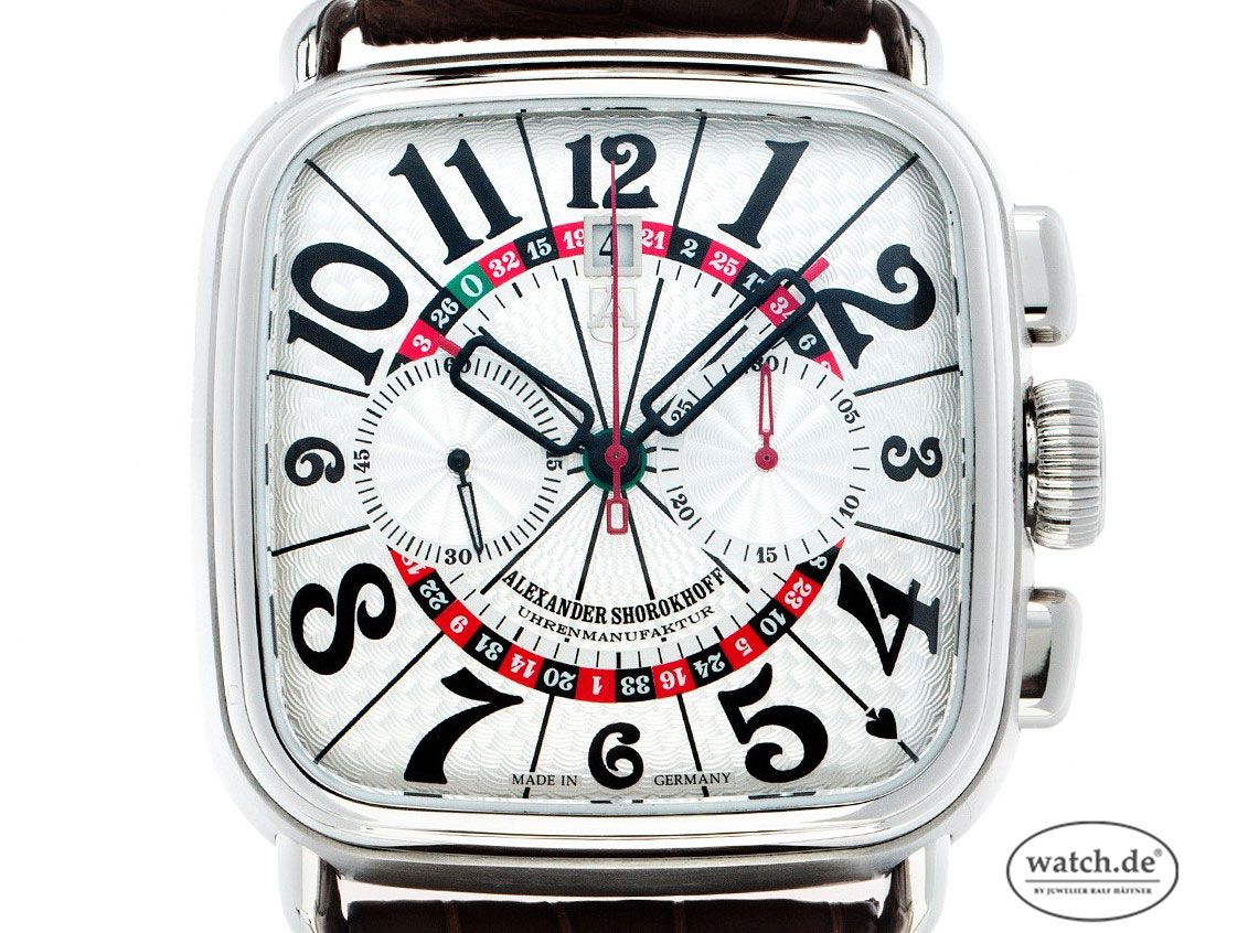 Alexander Shorokhoff Dostoevsky Silber Roulette Stahl Handaufzug Chronograph Armband Leder 43x43mm Ref.AS.FD 31 Bj.2016 Box&Pap. Full Set wie Neu mit Zertifikat über 5.500,-€