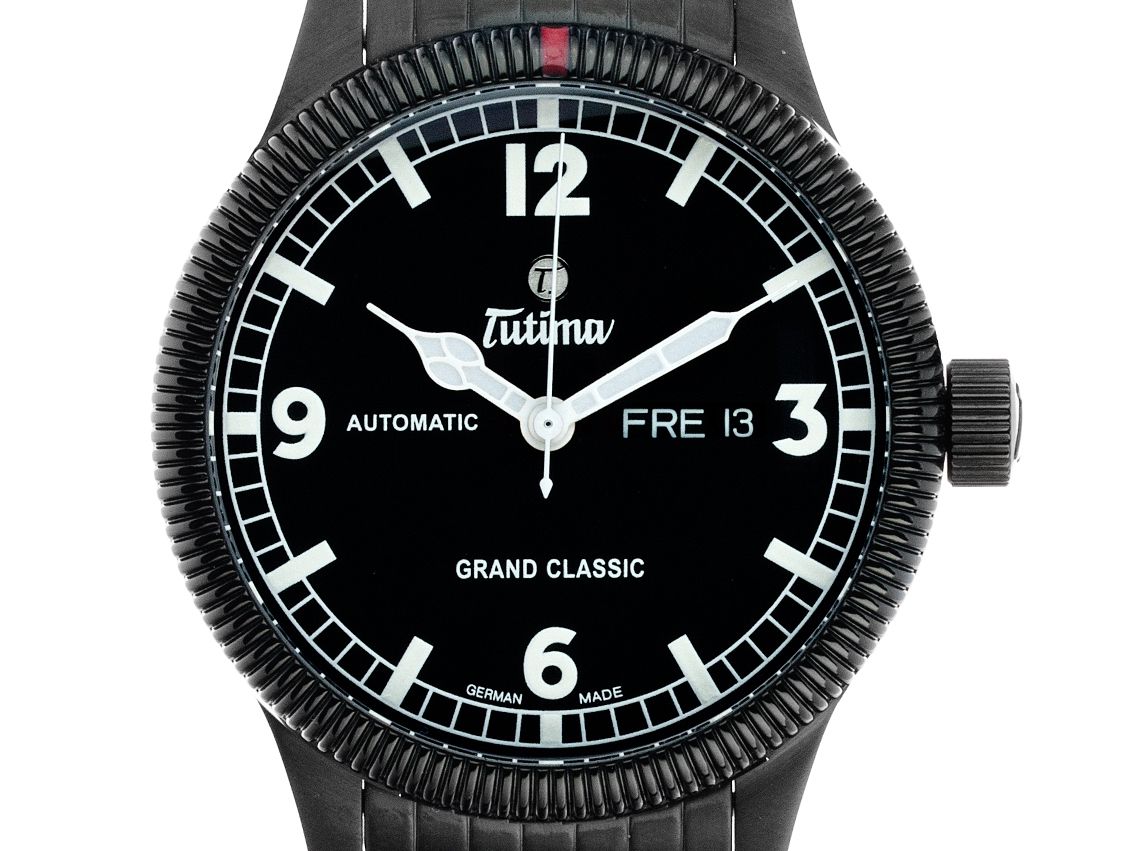 Tutima Grand Flieger Classic Stahl Black PVD Automatik Armband Stahl 43mm Ref.628-12 Box&Pap. Full Set Ungetragen mit Zertifikat über 1.580,-€