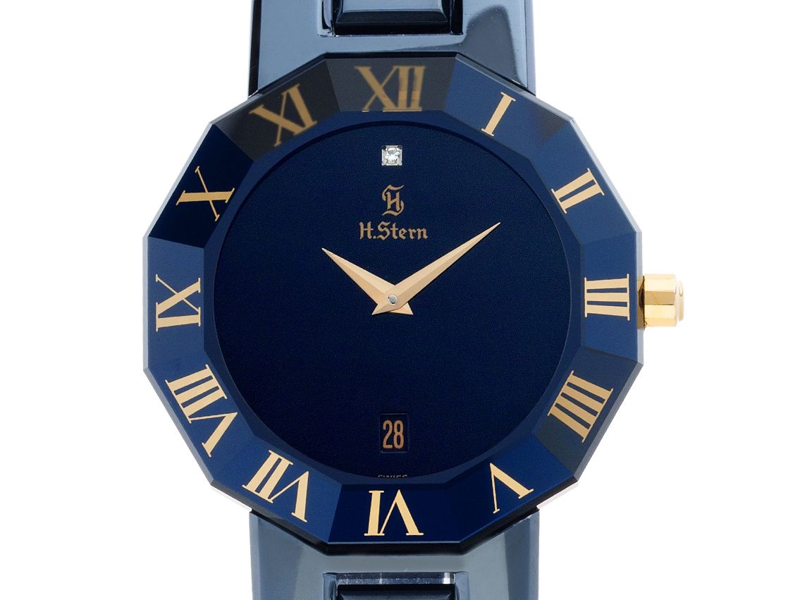 H.Stern Manaus Saphire Stahl Eloxiert Diamant Quarz Armband Stahl Blau 34mm Vintage Bj.2003 Ref.RH9TT36 Box&Pap. wie Neu mit Zertifikat über 5.800,-€