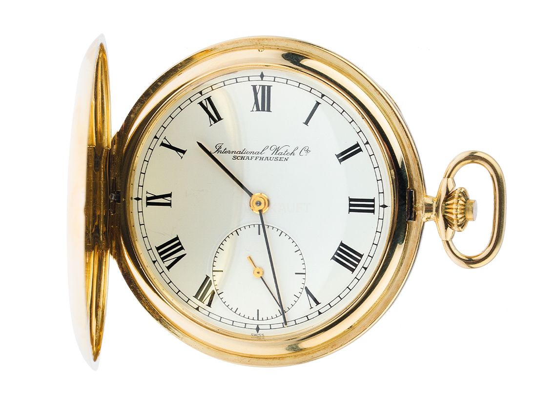 IWC Taschenuhr Savonette kleine Sekunde 14kt Gelbgold Handaufzug Kaliber C.982 48mm Vintage Bj.1973 orig. Pap. wie Neu mit Zertifikat über 5.900,-€