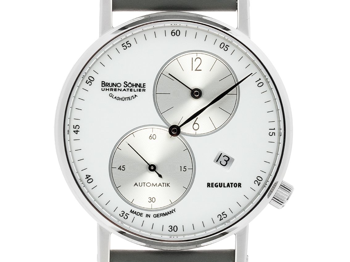 Bruno Söhnle Glashütte Rondo Regulateur Stahl Automatik Armband Leder 42mm Box&Pap. Full Set Neu mit Zertifikat über 2.150,-€