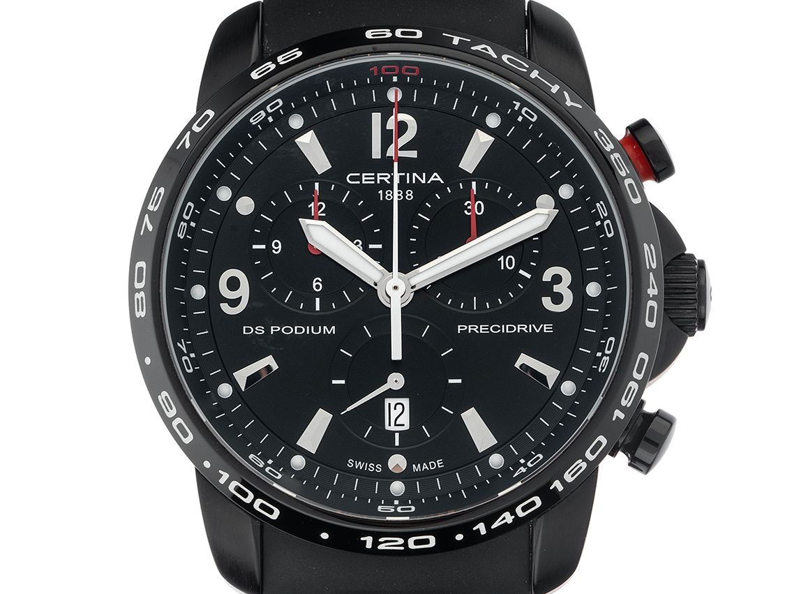 Certina DS Podium Black Chronograph Stahl Quarz Armband Kautschuk 42mm Ref.C001. Bj.2017 Box&Pap. Full Set wie Neu mit Zertifikat über 830,-€