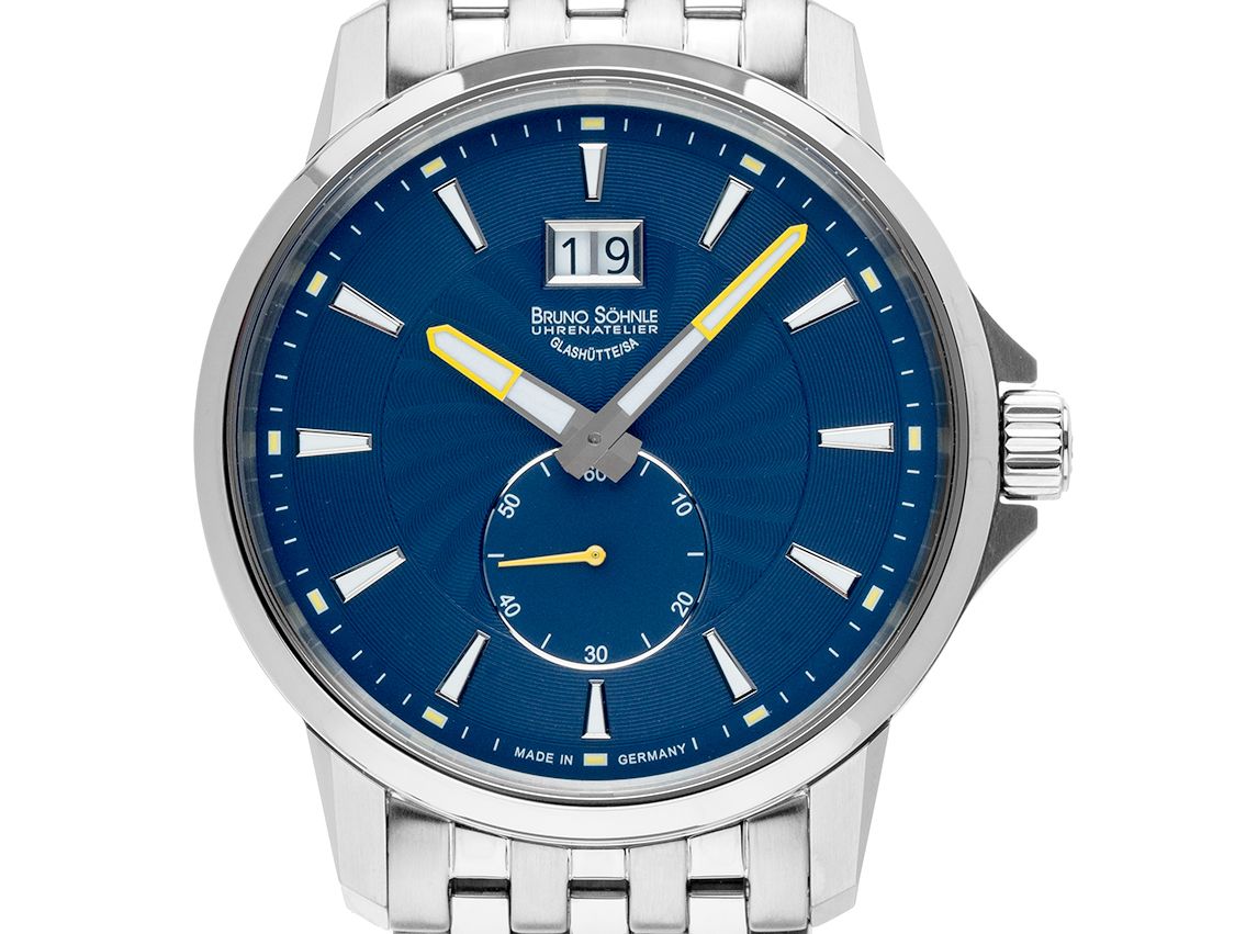 Bruno Söhnle Glashütte Devi Stahl Quarz Armband Stahl 42mm Box&Pap. Full Set Neu mit Zertifikat übre 470,-€