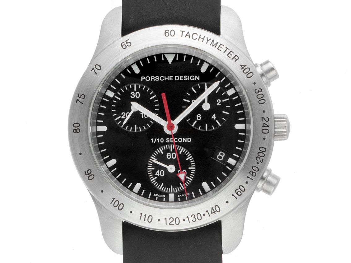 Porsche Design by Eterna P10 Chronograph 1/10 Sec MM Medium Modell Stahl Quarz Armband Kautschuk Faltschließe 34mm Ref.6604.41 Vintage Bj.2002 Box&Pap. Full Set mit Zertifikat über 2.800,-€ 
