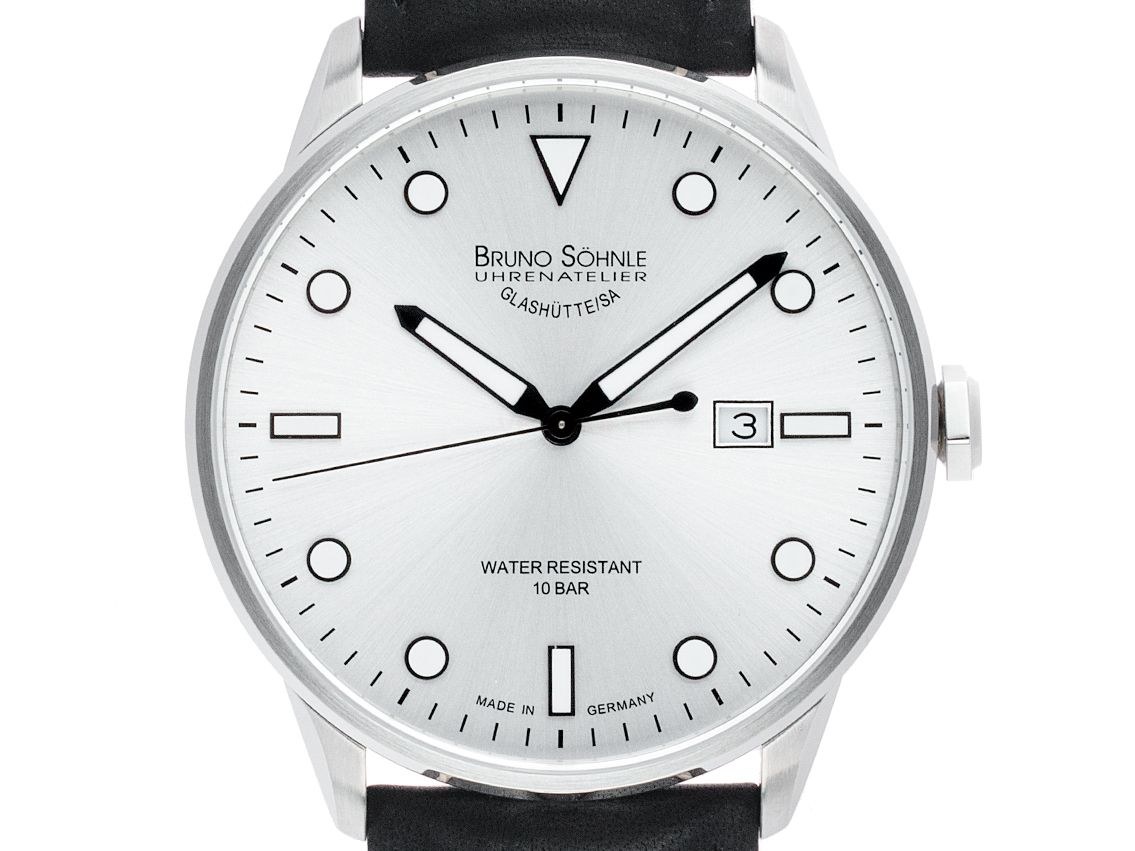Bruno Söhnle Glashütte Triest II Big Stahl Quarz Armband Leder 42mm Ref.17-13182-291 Box&Pap. Full Set Neu mit Zertifikat über 465,-€