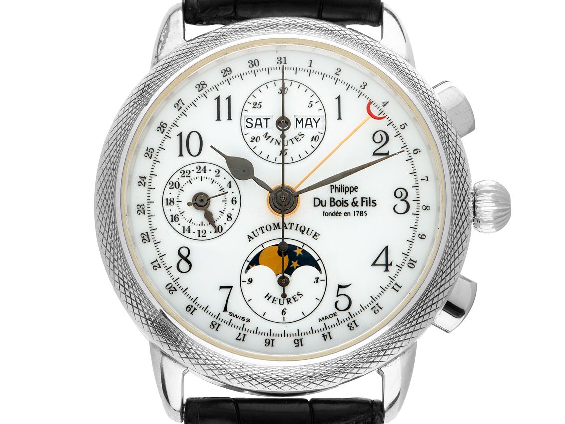 Phillipe du Bois & Fils Vollkalender Mondphase Collection Musee 925 Sterling Silber Automatik Chronograph Armband Leder Faltschließe 38mm Klappboden Ref.Edition38 Vintage Bj.1998 orig.Box wie Neu mit Zertifikat über 4.500,-€