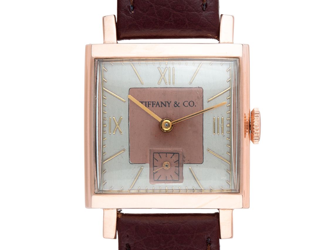 Tiffany & Co. kleine Sekunde Roségold Handaufzug Armband Leder 26x26mm Vintage Bj.1940 mit Zertifikat über 2.500,-€