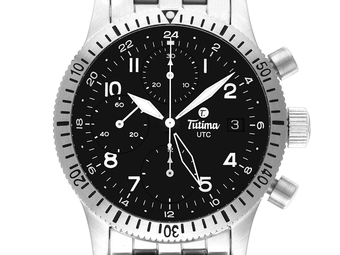 Tutima Grand Classic UTC Chronograph Stahl Automatik Armband Stahl 39mm Ref.741-54 Box&Pap. Full Set Ungetragen mit Zertifikat über 2.390,-€