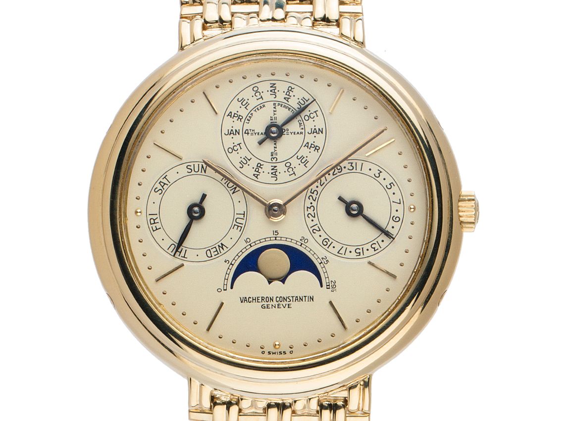 Vacheron Constantin Perpetual Calender Mondphase 18kt Gelbgold Automatik Armband 18kt Gelbgold 36mm Ref.43031 Vintage Bj.1990 Box&Beschreibung wie Neu mit Zertifikat über 65.000,-€
