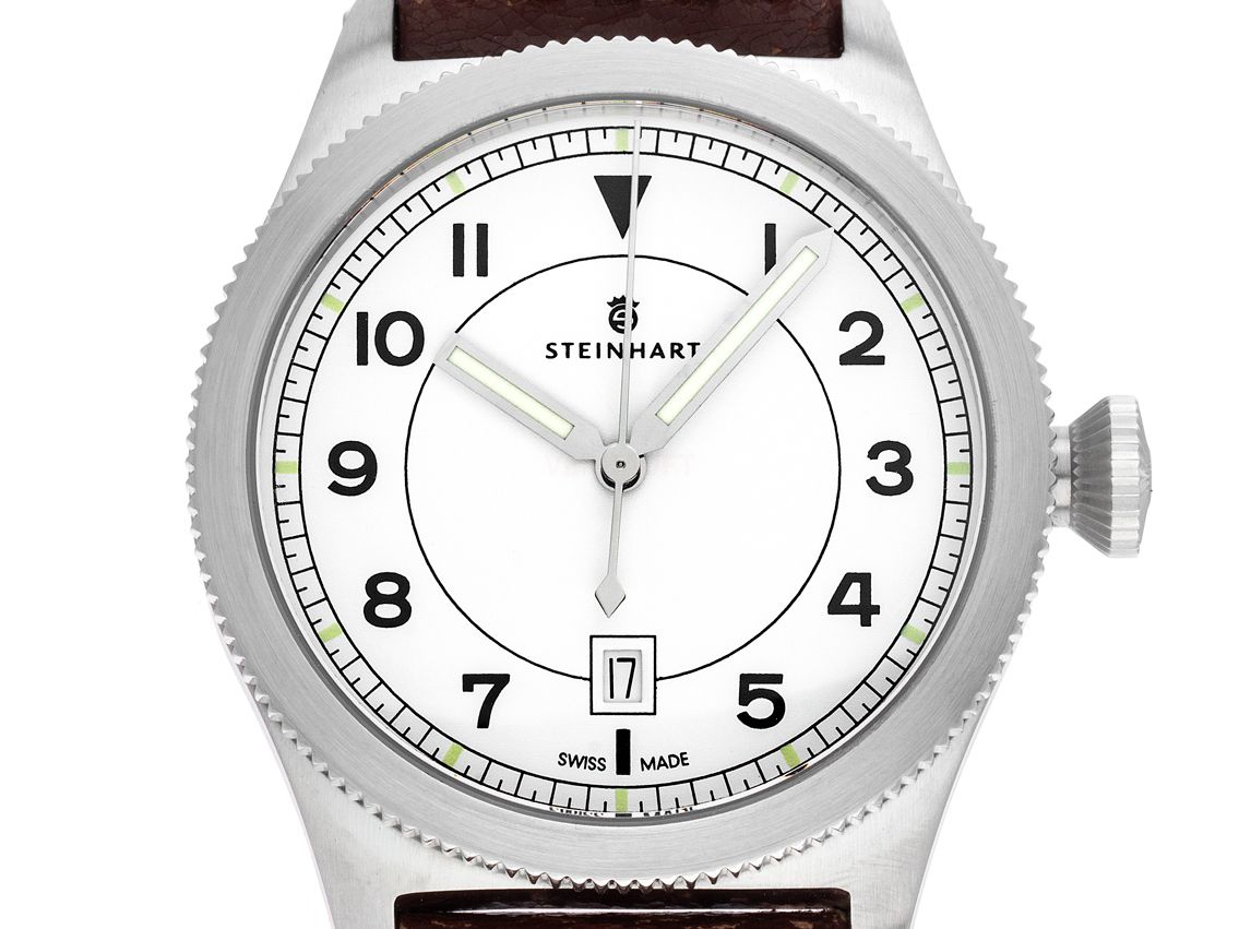 Steinhart Military White Stahl Automatik Armband Leder 42mm Ref.MY0602 Vintage Bj.2013 orig.Papiere wie Neu mit Zertifikat über 480,-€
