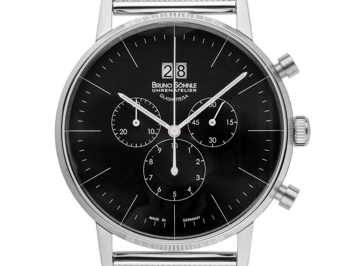 Bruno Söhnle Glashütte Stuttgart Stahl Quarz Chronograph Armband Stahl 42mm Box&Pap. Full Set Neu mit Zertifikat über 765,-€