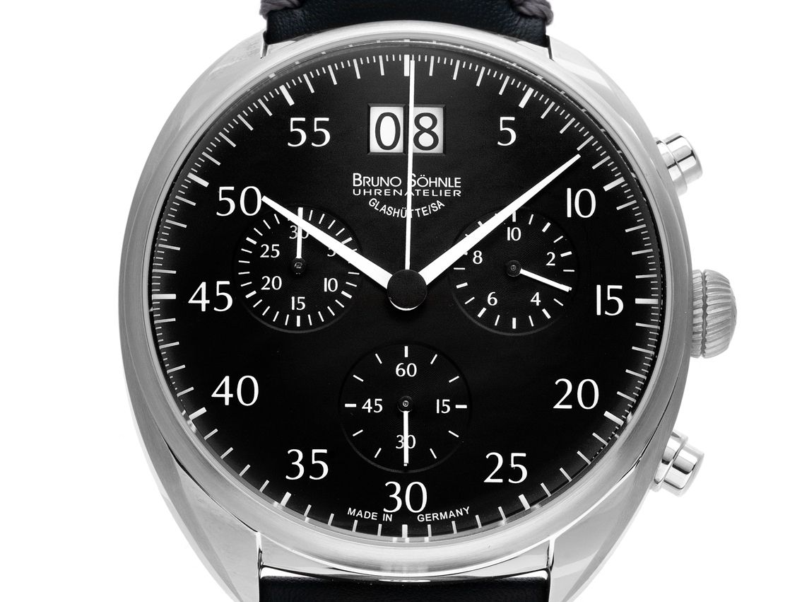 Bruno Söhnle Glashütte LA Spezia I Chrono Stahl Quarz Armband Leder Faltschließe 44mm Ref.17-13208-721 Box&Pap. Full Set Neu mit Zertifikat über 635,-€