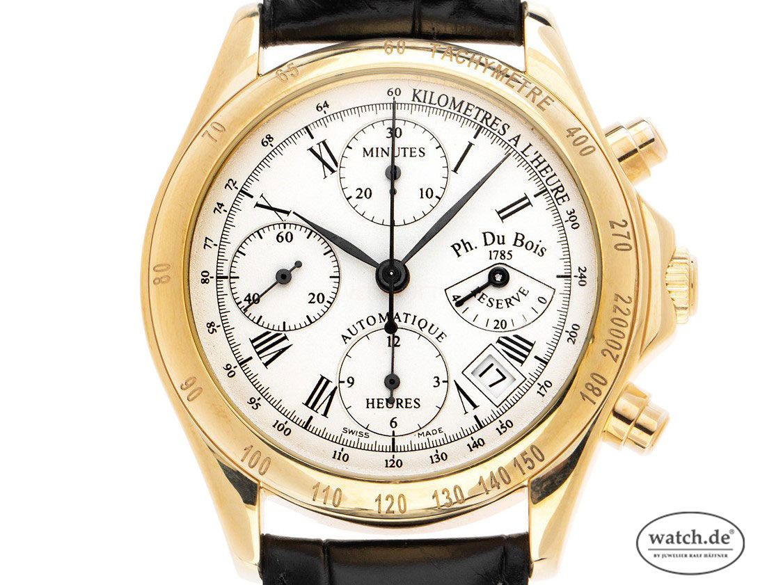 Philippe Du Bois & Fils Art Deco 1925 Chronograph Classique 18kt Gelbgold Automatik Armband Leder Limitiert Gangreserve 38mm Ref.Edition 39 Vintage Bj.2001 orig.Pap. wie Neu mit Zertifikat über 7.500,-€