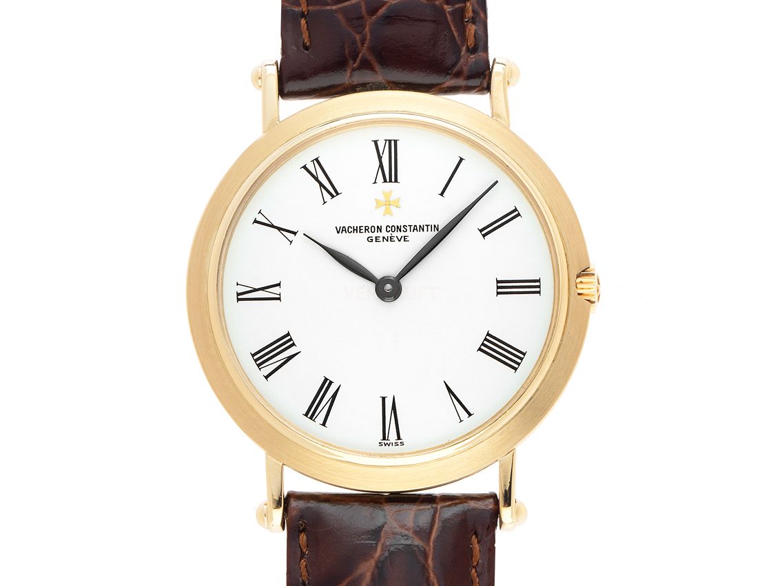 Vacheron Constantin ultraflach 18kt Gelbgold Handaufzug Armband Leder 32mm Ref.39206 Vintage Bj.1975 Box&Pap. Full Set mit Zertifikat über 16.500,-€