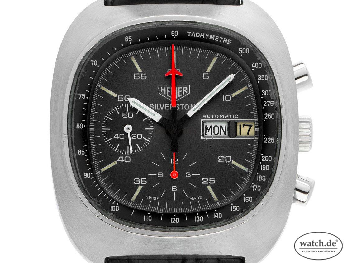 Heuer Silverstone DayDate Stahl Automatik Kaliber Lemania 5012 Chronograph Armband Leder 40mm Ref.510.403 Vintage Bj.1983 Service Box Unpoliert mit Zertifikat über 9.500,-€