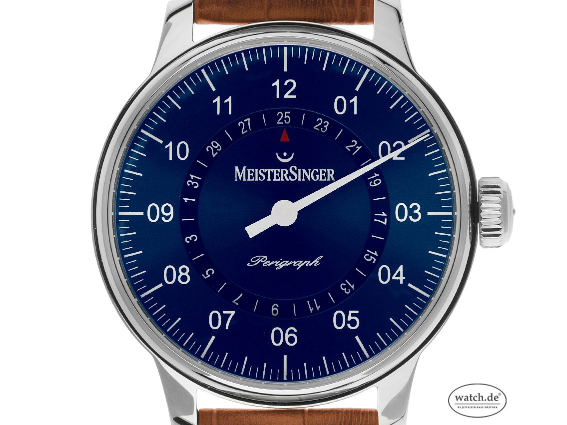 Meistersinger Perigraph Einzeigeruhr Stahl Automatik Armband Leder 43mm Ref.AM1C Box&Pap. Full Set Ungetragen mit Zertifikat über 1.690,-€