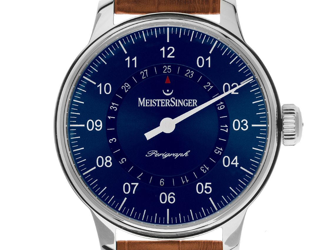 Meistersinger Perigraph Einzeigeruhr Stahl Automatik Armband Leder 43mm Ref.AM1C Box&Pap. Full Set Ungetragen mit Zertifikat über 1.690,-€