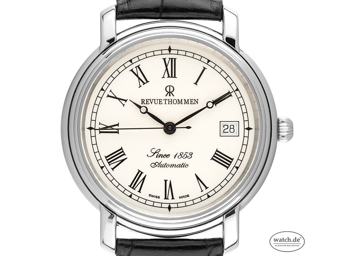 Revue Thommen 1853 Classic Date Stahl Automatik Armband Leder Faltschließe 37mm Ref.1701.2 Vintage Bj.2008 Box&Pap. Full Set wie Neu mit Zertifikat über 1.950,-€
