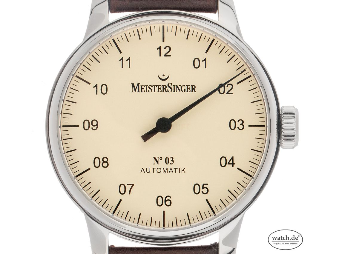 Meistersinger N° 03 Einzeigeruhr Stahl Automatik Armband Leder 43mm Ref.AM903 Bj.2017 Meistersinger Reisebox wie Neu mit Zertifikat über 1.598,-€ 
