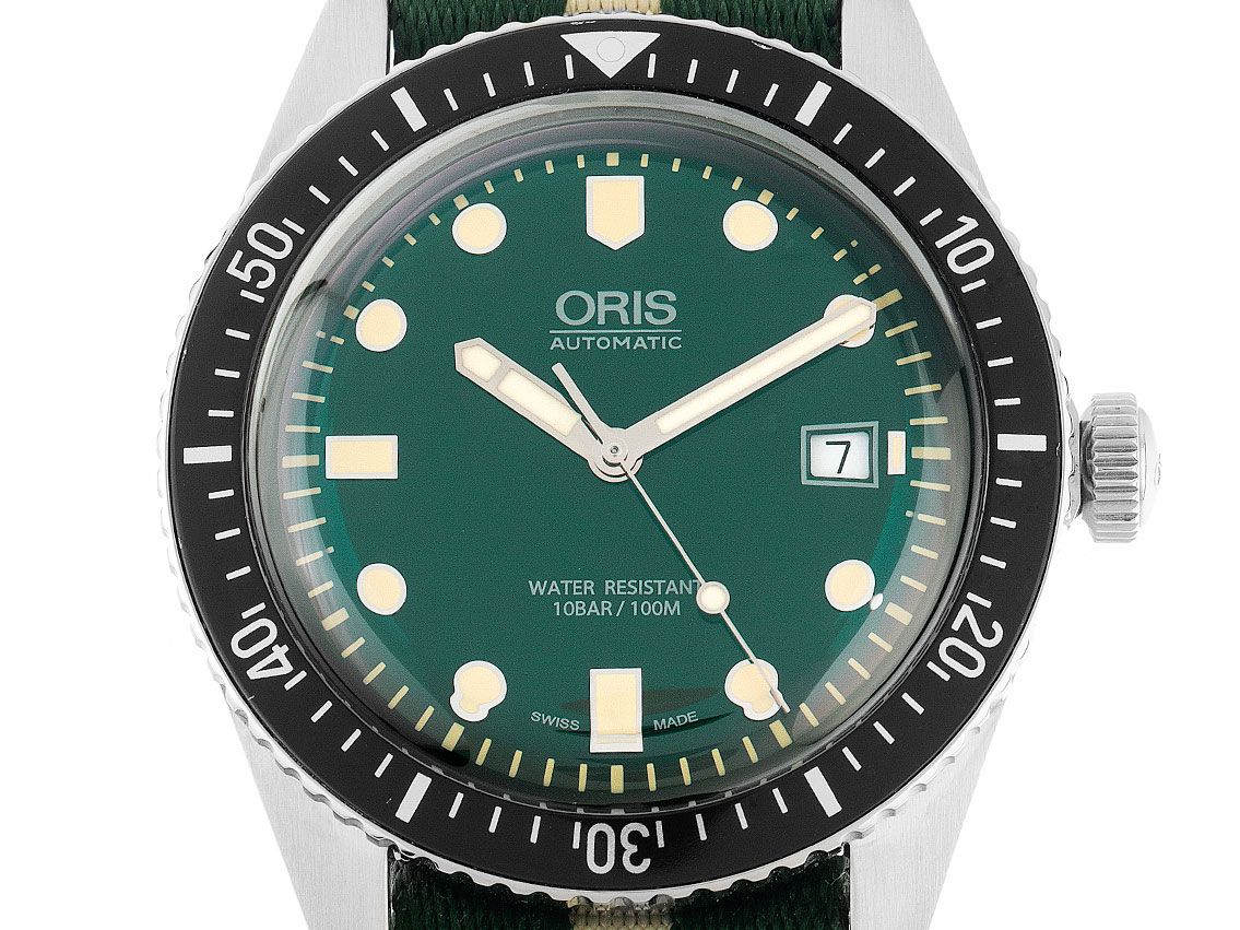 Oris Divers Sixty-Five Grün Stahl Automatik Armband Textil 42mm  Box&Pap Full Set Ungetragen mit Zertifikat über 1.900,-€