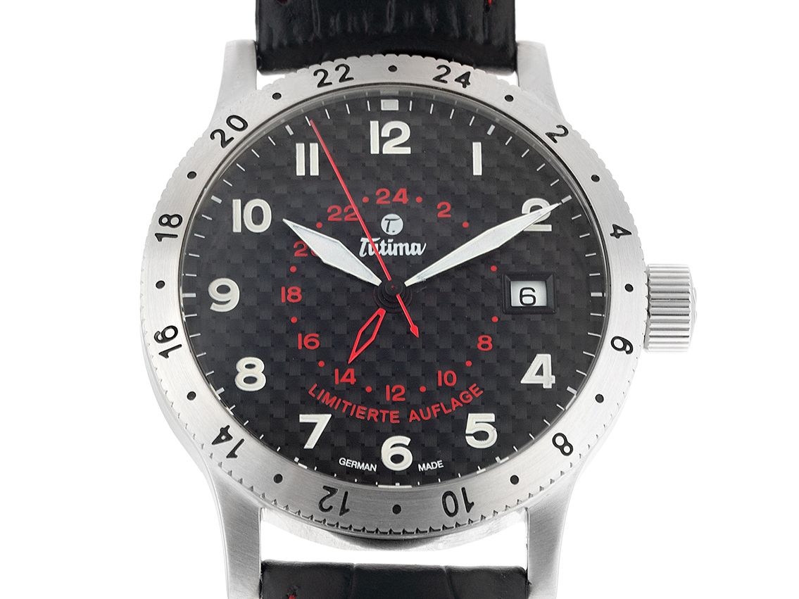 Tutima FX UTC GMT Pilot Stahl Automatik Armband Leder Faltschließe Limitiert 39mm Ref.633-31 Box&Pap. Full Set wie Neu mit Zertifikat über 2.600,- €