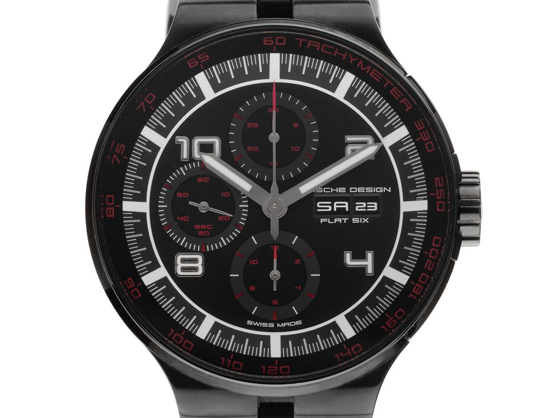 Porsche Design Flat Six P6360 Stahl Black Automatik Chronograph Armband Kautschuk 44mm Box&Pap. Full Set wie Neu