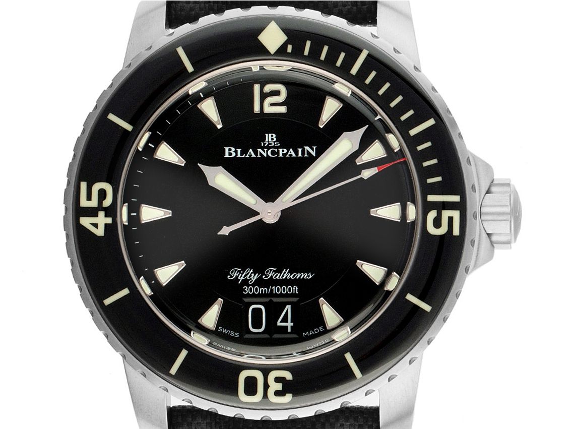 Blancpain Fifty Fathoms Grande Date Titan Automatik Armband Segeltuch 45mm Box&Pap. Full Set Ungetragen