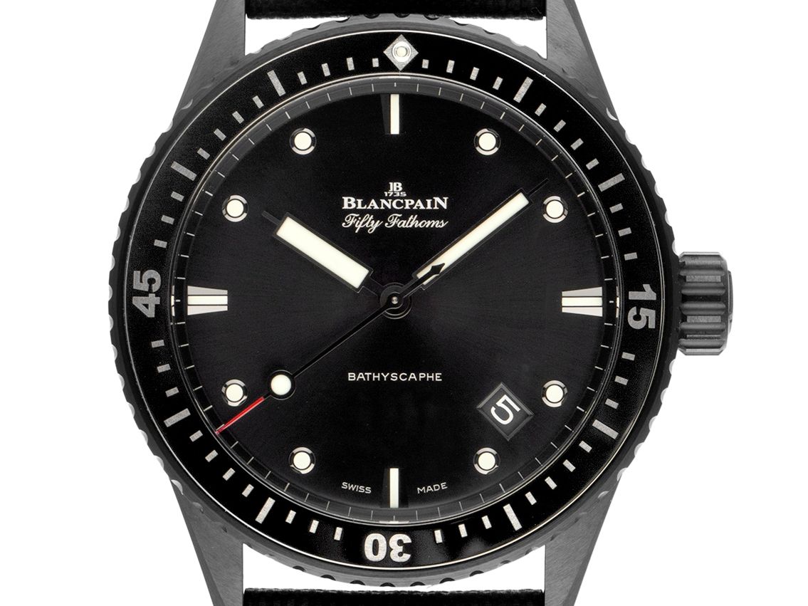 Blancpain Fifty Fathoms Bathyscaphe Keramik Automatik Armband Segeltuch 43,6mm Ref.5000 0130 B52A Box&Pap. Full Set Ungetragen