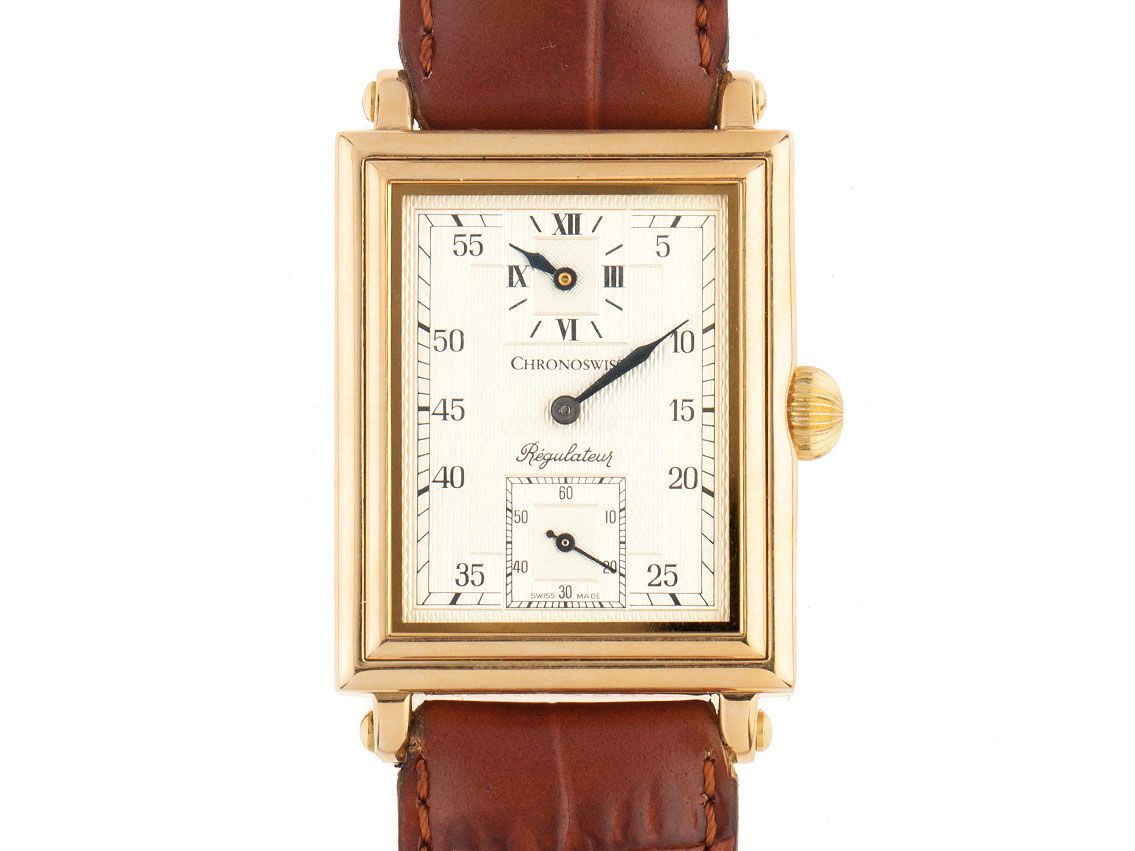 Chronoswiss Rectangulaire 18kt Gelbgold Handaufzug Armband Leder Limitiert 33x27mm Ref.CH2951 Vintage Bj.1995 Box&Pap. Full Set wie Neu