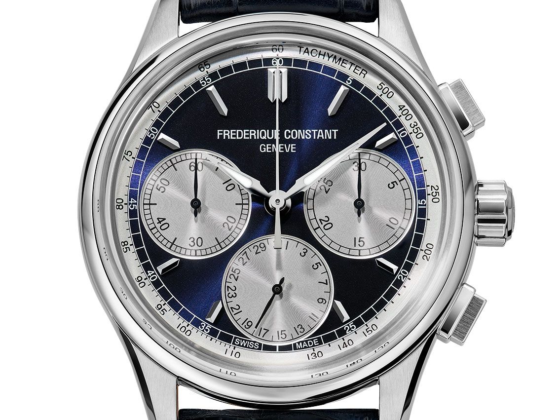 Frederique Constant Flyback Chronograph Stahl Automatik Armband Leder Faltschließe 42mm Box&Pap. Full Set Neu 