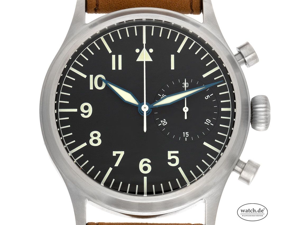 Stowa Flieger Klassik Chrono 43 Stahl Handaufzug Chronograph Armband Leder 43mm Bj.2019 Box&Pap. Full Set wie Neu mit Zertifikat über 2.435,-€