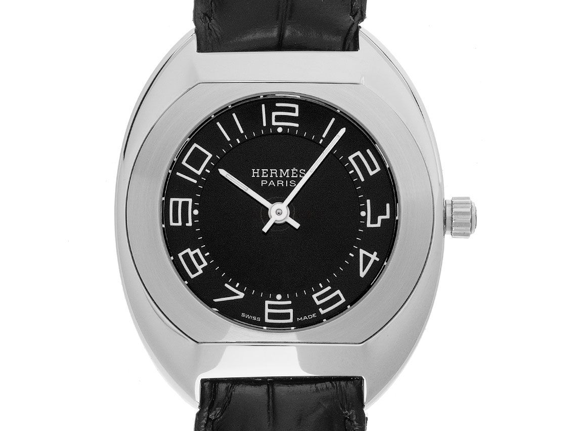 Hermes Escape Stahl Quarz Armband Leder 31x36mm Vintage Bj.2002 orig.Box wie Neu