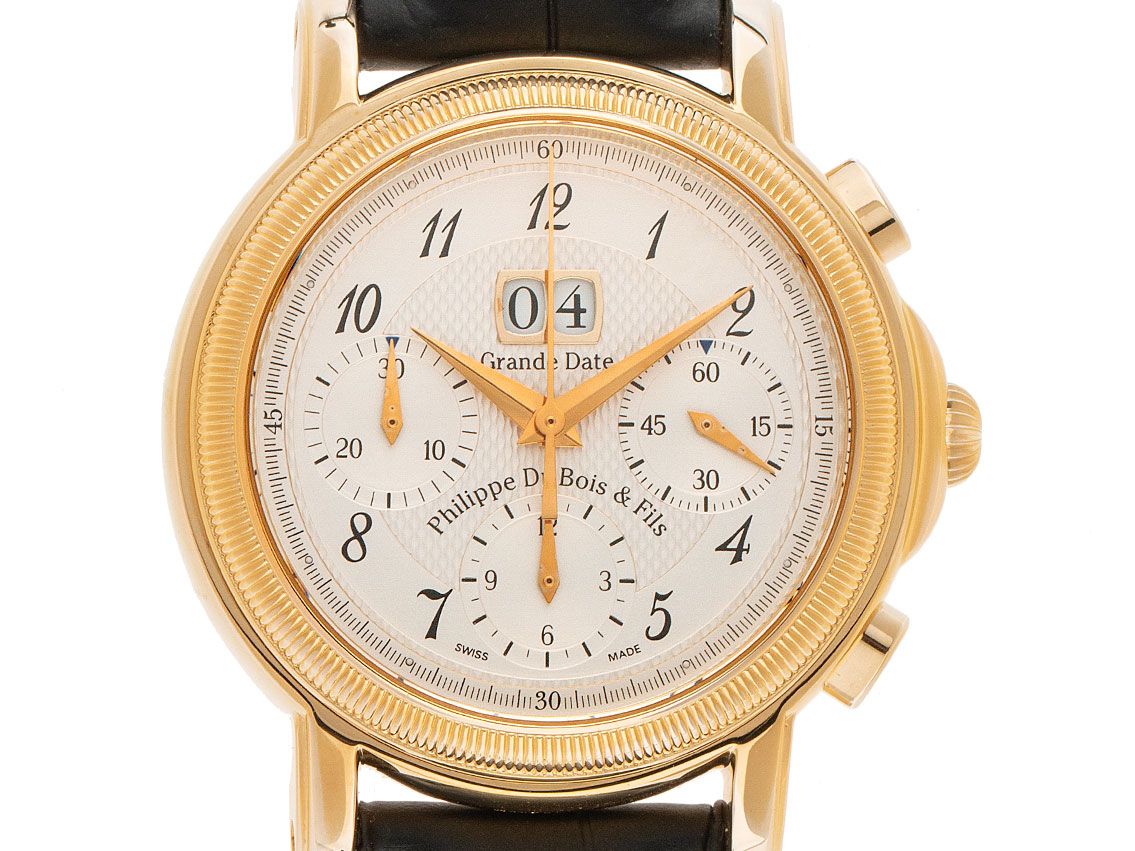 Philippe du Bois & Fils Grande Date Panorama Gelbgold Automatik Armband Leder 39mm Vintage Bj.2001 Box&Pap. Full Set wie Neu mit Zertifikat über 2.950,-€