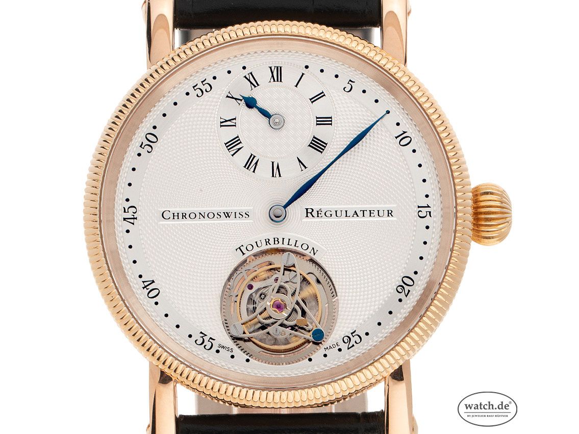 Chronoswiss Regulateur Tourbillon 18kt Roségold Handaufzug Armband Leder Faltschließe 38mm Ref.CH 3121R Vintage Bj.2004 Box&Pap. Full Set wie Neu mit Zertifikat über 32.000,-€