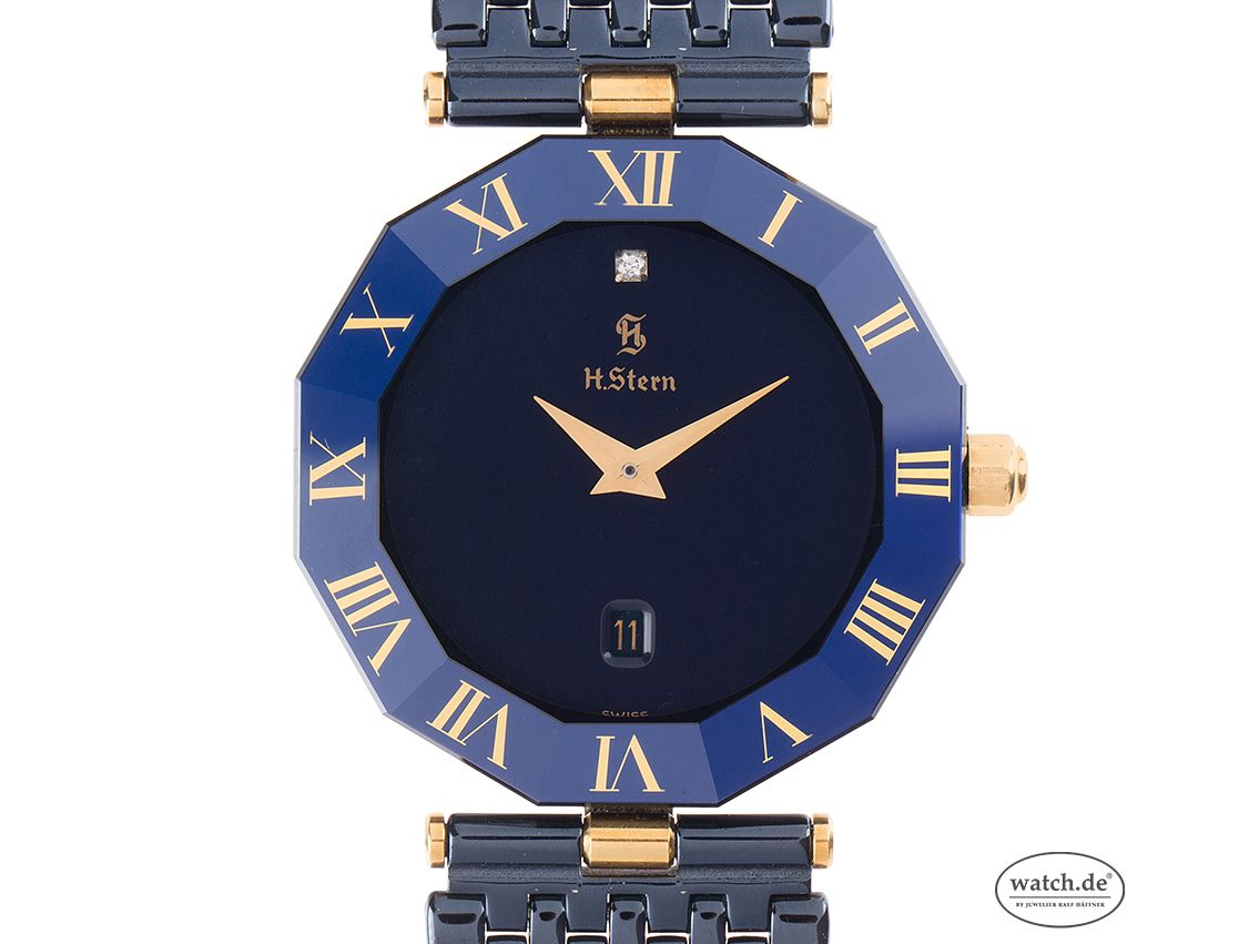 H.Stern Manaus Saphire Stahl 18kt Gelbgold Diamant Blau Eloxiert Quarz Armband Stahl Blau 34mm Ref.RH9TT-27 Box wie Neu mit Zertifikat über 5.800,-€