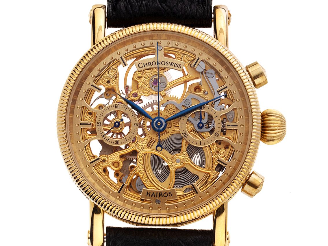Chronoswiss Kairos Stahl Gelbgold Handaufzug Chronograph Armband Leder 38mm Limitiert Ref.CH2325 Vintage Bj.1990 Box&Pap. Full Set wie Neu mit Zertifikat über 7.900,-€