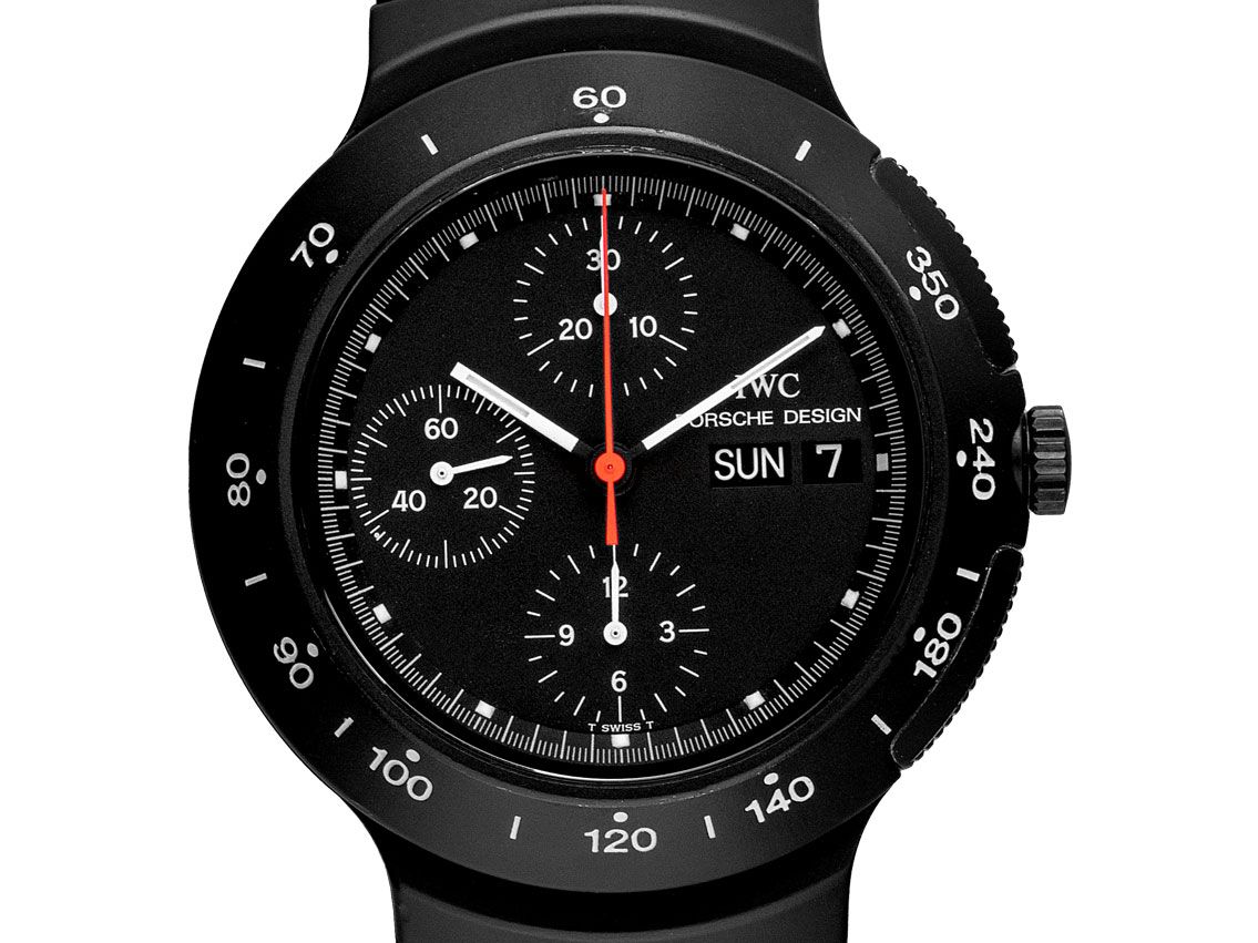 IWC Porsche Design Day Date Aluminium PDV Black Automatik Chronograph Armband Aluminium Limtiert 41mm Vintage Bj.1990 Ref.3701 Box&Pap. Full Set wie Neu mit Zertifikat über 4.800,-€