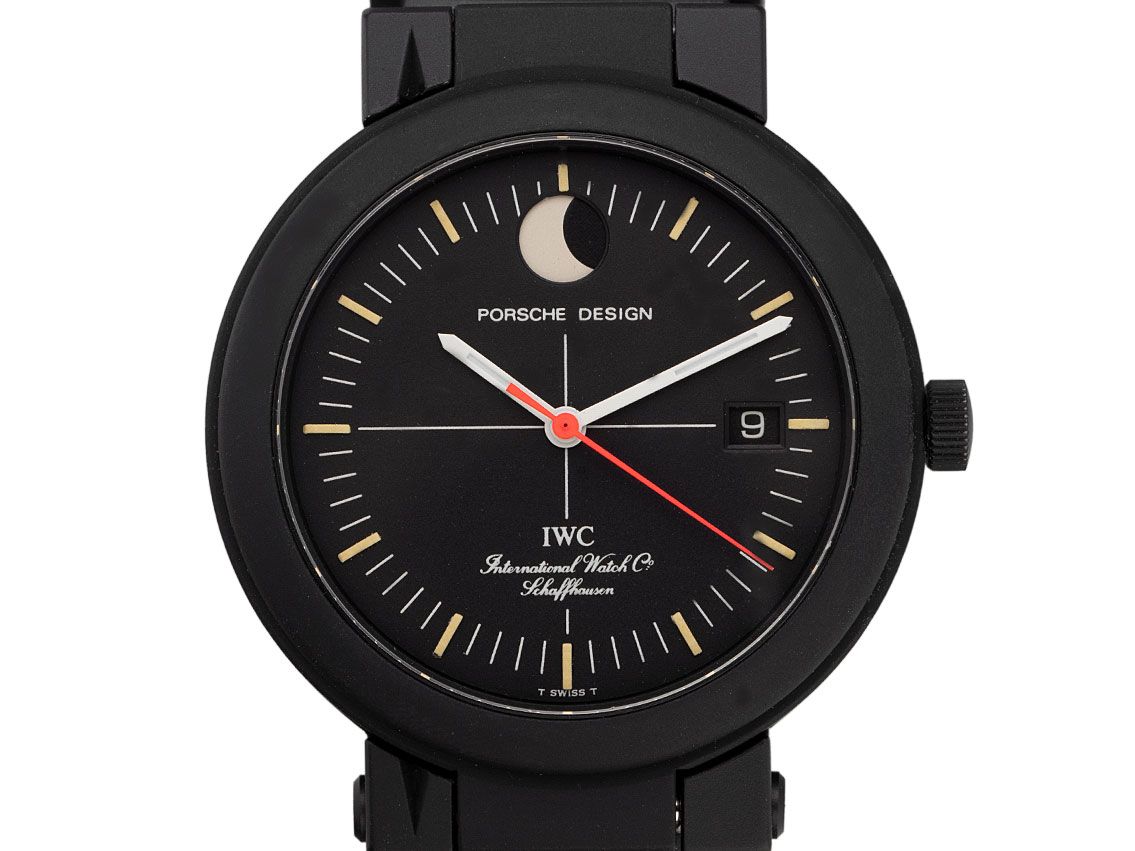 IWC Porsche Design Kompassuhr Aluminium PVD Black Automatik Mondphase Armband Aluminium 39mm Ref.3551 Vintage Bj.1985 orig.Box wie Neu 