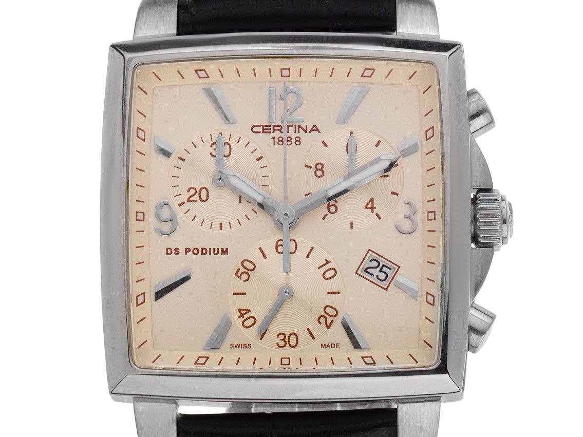 Certina DS Podium Stahl Quarz Chronograph Armband Leder 32x32mm Bj.2009 Box&Pap. Full Set wie Neu mit Zertifikat über 600,-€