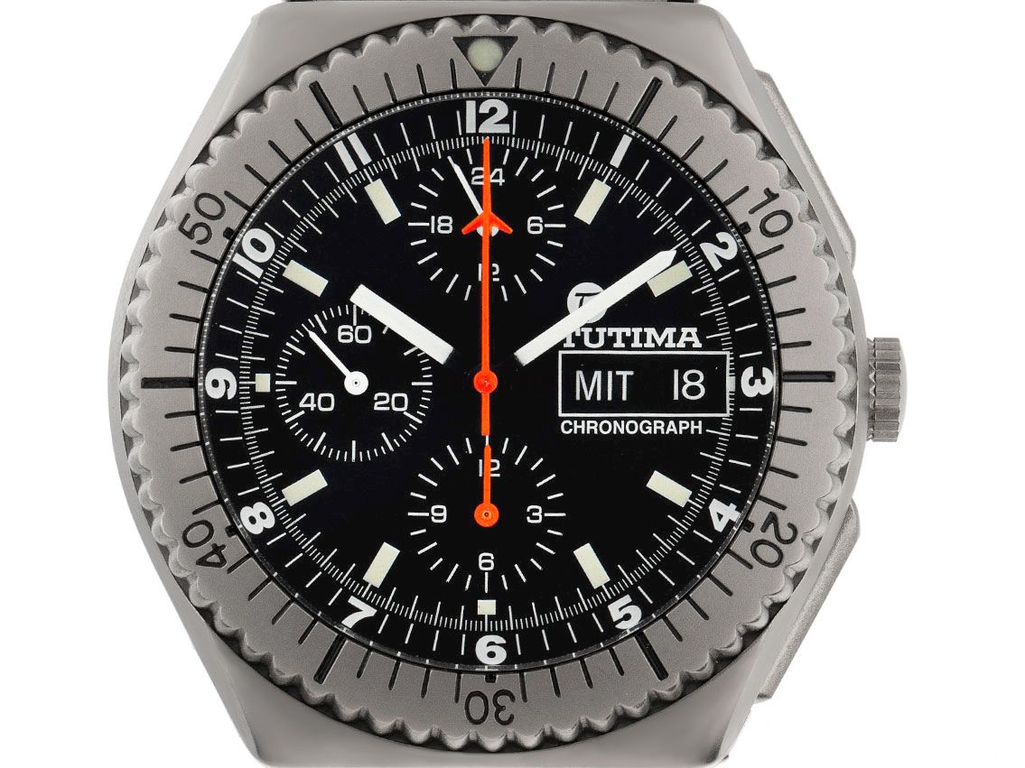 Tutima Military Titan Automatik Chronograph Kaliber Lemania 5100 Armband Titan 43mm Ref.750-02 Vintage 2001 Box&Beschreibung wie Neu mit Zertifikat über 5.300,-€