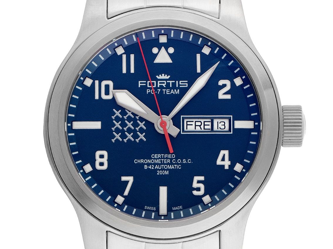 Fortis Aeromaster PC-7 Team Edition Day-Date Stahl Automatik Armband Stahl Limitiert 42mm Ref.F4020010 Box&Pap. Full Set Neu