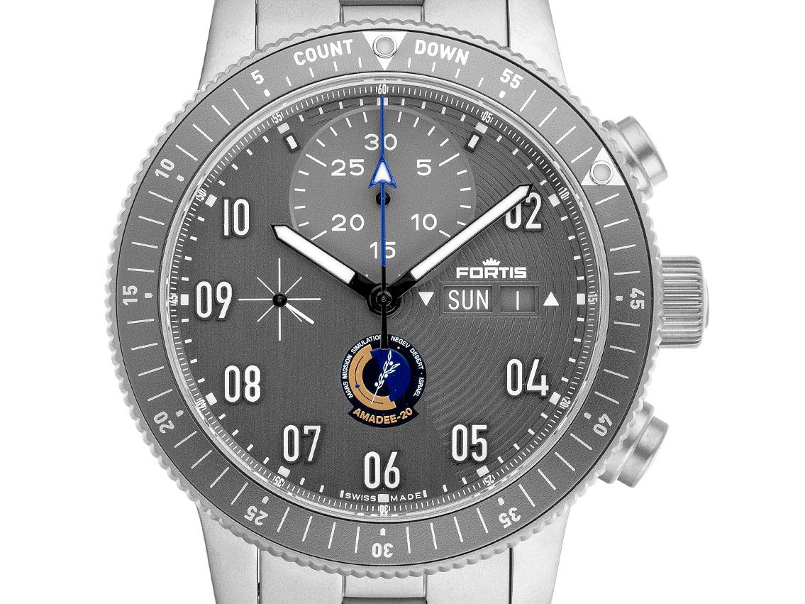 Fortis Amadee 20 Space Watch Special Edition Titan Automatik Chronograph Armband Titan 44mm Ref.F2040007 Box&Pap. Full Set Neu
