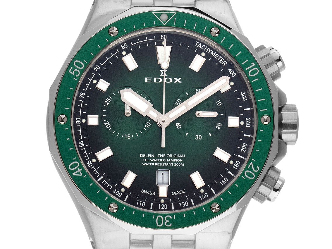 Edox Delfin Stahl Quarz Chronograph Armband Stahl 44mm Ref.10109 3VM VIN Box&Pap. Full Set Neu