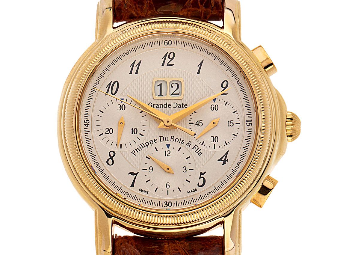 Philippe du Bois & Fils Grande Date Panorama Gelbgold Automatik Armband Leder 39mm Vintage Bj.2003 Box&Pap. Full Set