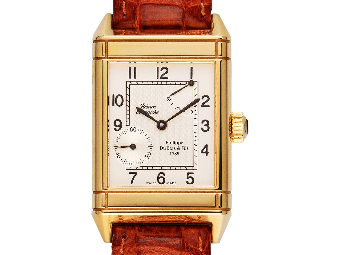 Philippe du Bois & Fils Rectangulaire Reserve de Marche 18kt Gelbgold Handaufzug Armband Leder Limitiert 45x27mm Vintage inkl.Box.